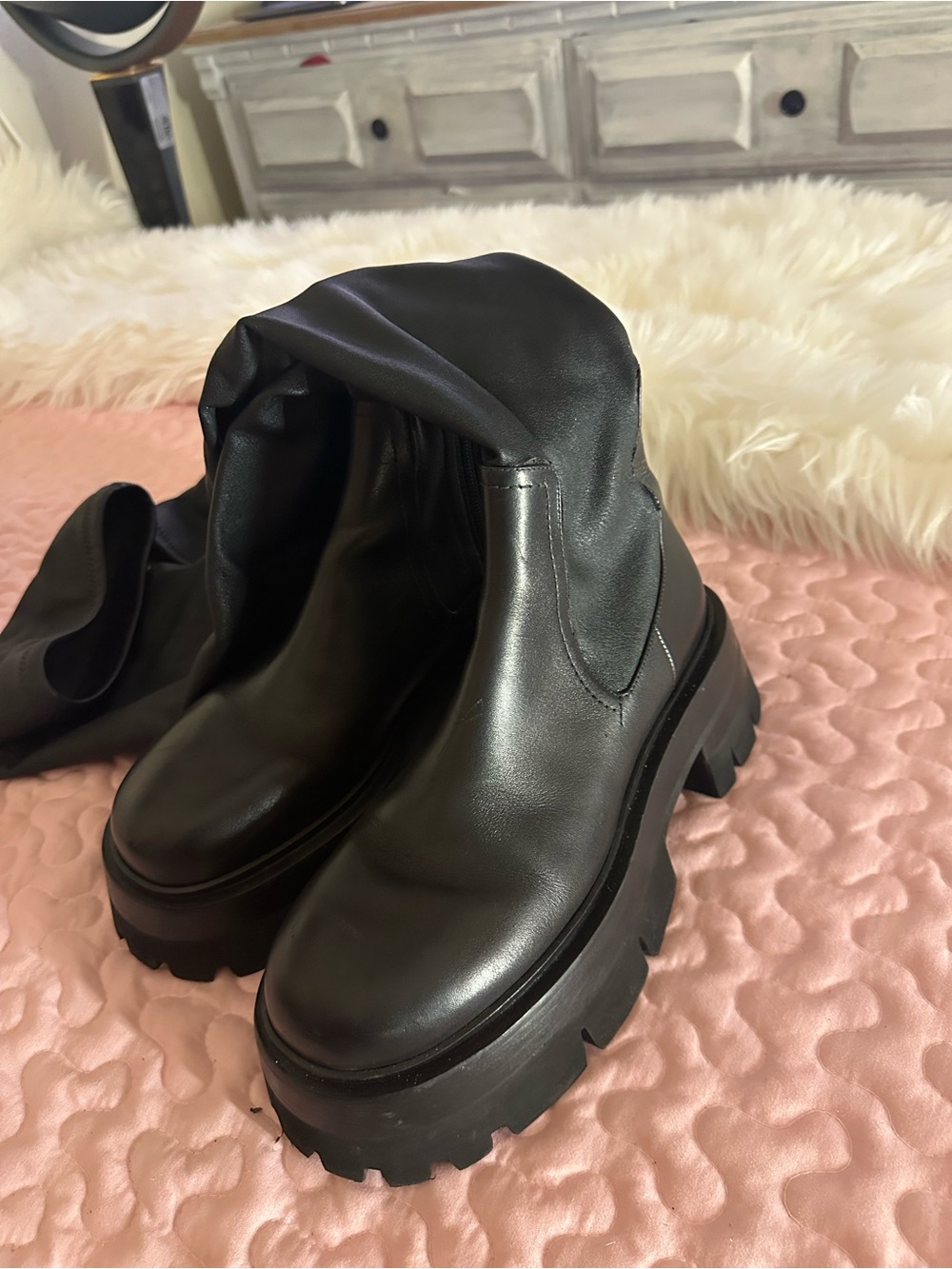 Versace Black Leather Lace-Up Platform Boots